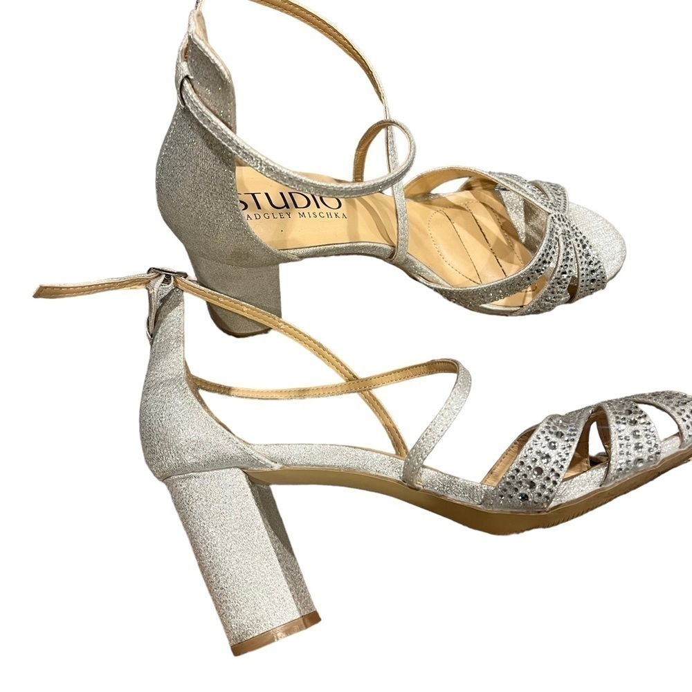 Badgley Mischka Studio Sparkle Bling Strappy Heels Silver Size 9 1/2 Formal